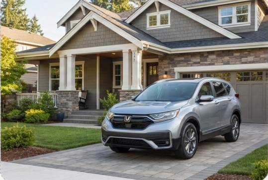 Car parked in the driveway of a house